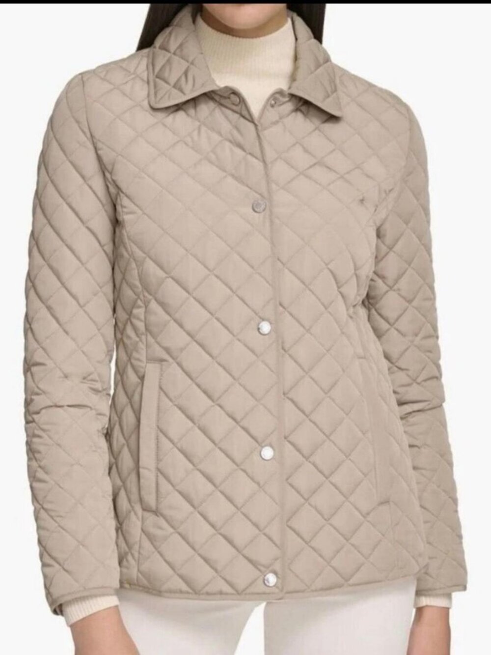 Calvin Klein Women's Quilted Coat Tan Button Front Mid-Length NWT Size S